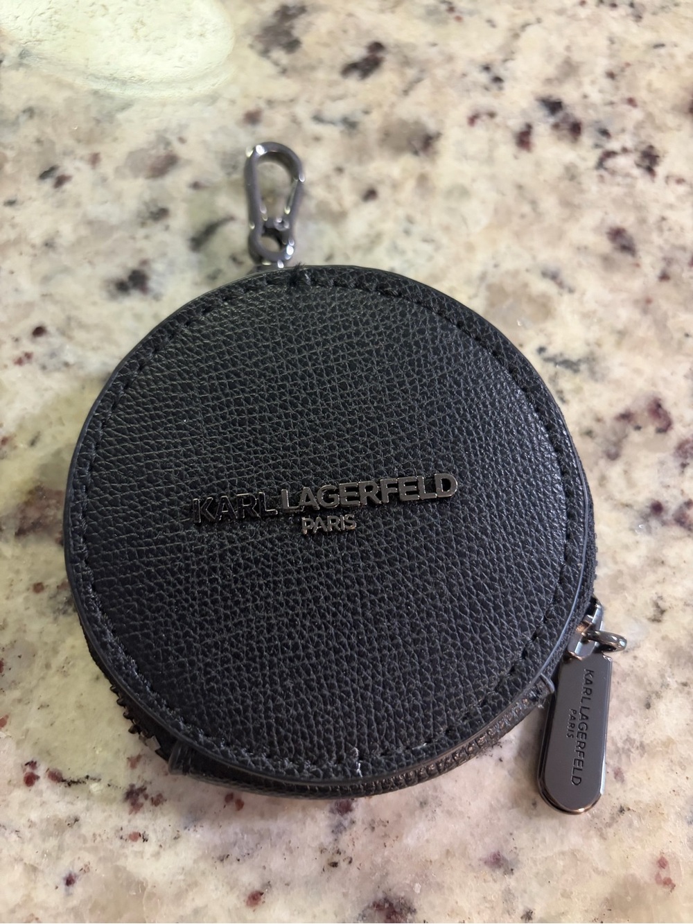 Karl Lagerfeld Black Round Leather Key & Coin Holder with Clip